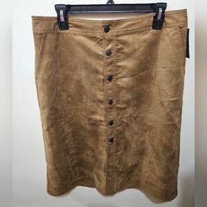 Mossimo Tan Faux Suede Button Down Lined Western Boho Midi Skirt Plus Size 14